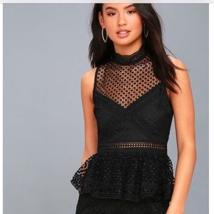 Lulus Black Crochet Peplum Dress NWT